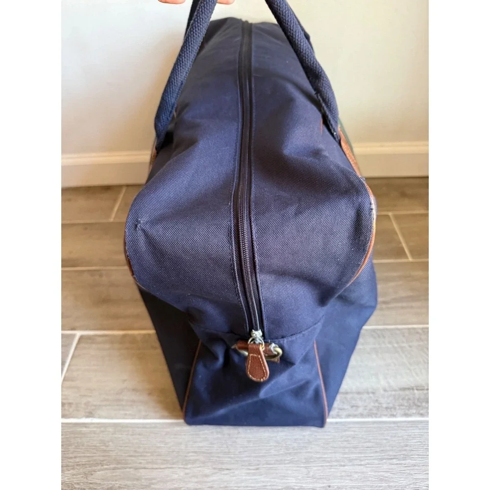 Polo Ralph Lauren Navy Blue Canvas Big Pony Duffle Bag Green Stripe Travel